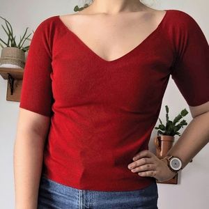 Vintage Dana Buchman red v neck ballerina style top